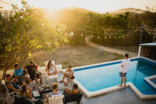 friends having a backyard BBQ party