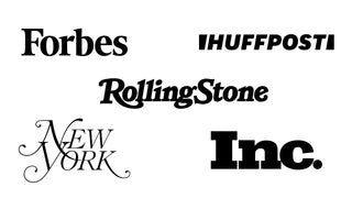 Composite Image of Logos that Kiva Confections has been featured including in a clockwise order: Forbes, Huffpost, Rolling Stone, New York Magazine, INC Magazine.